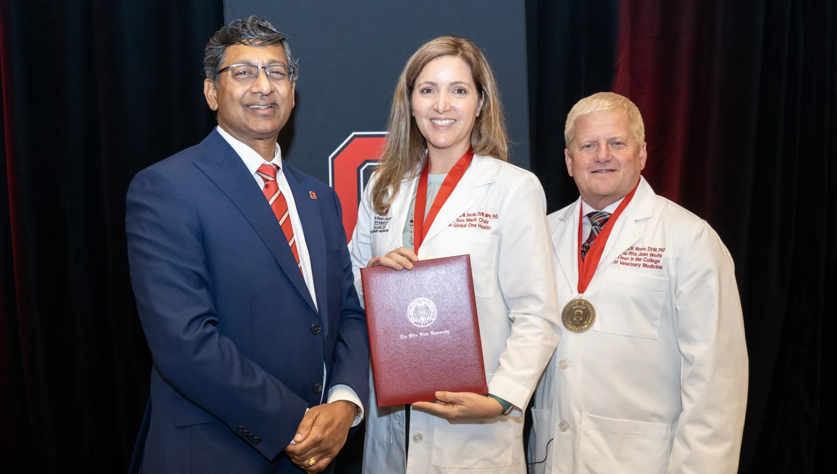 Provost Ravi Bellamkonda, Mack Chair Amanda Berrian and Dean Rustin Moore