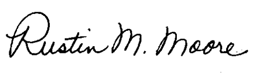 Image of the signature of Rustin M Moore 