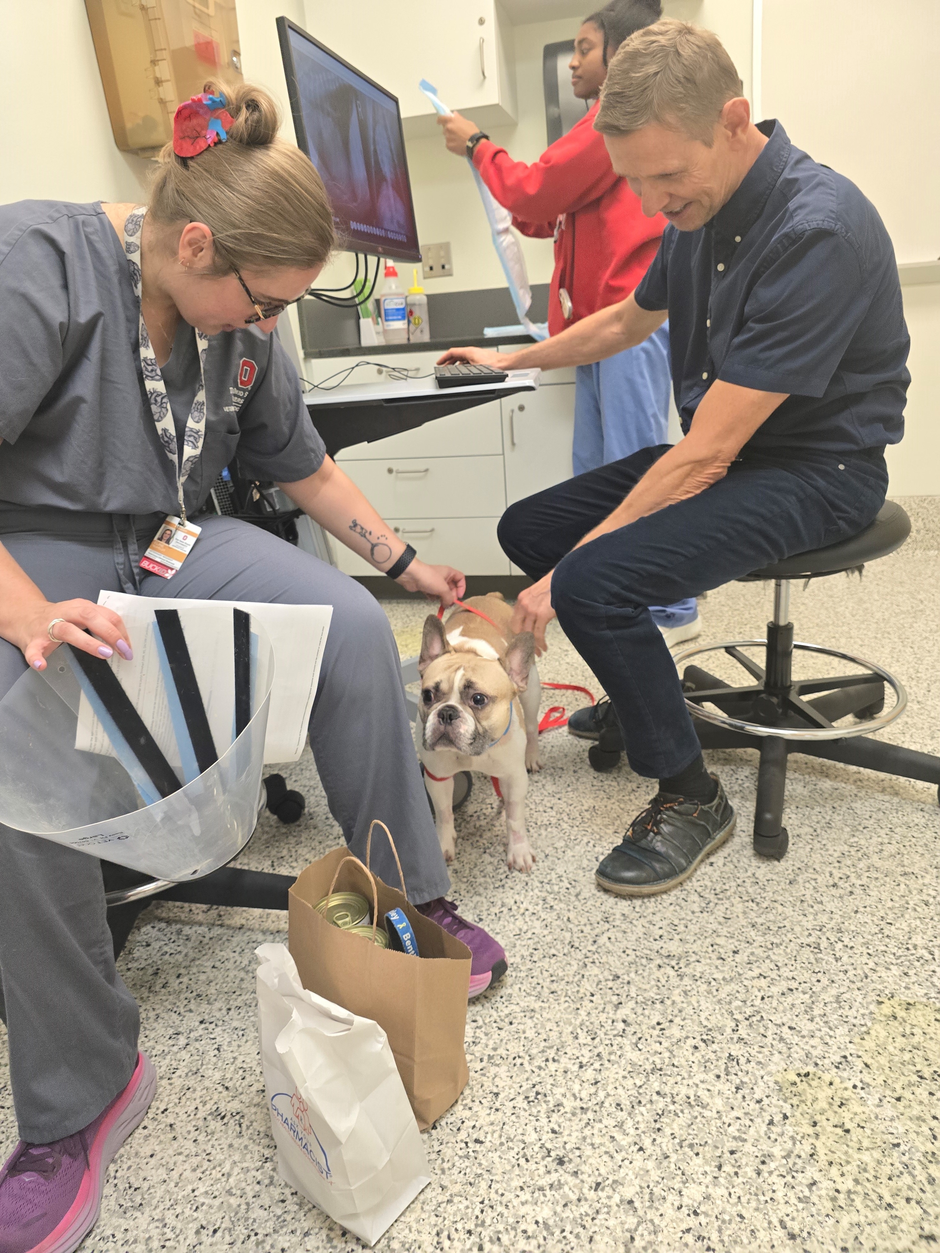 Bentley with Dr. Schober at the Veterinary Medical Center.