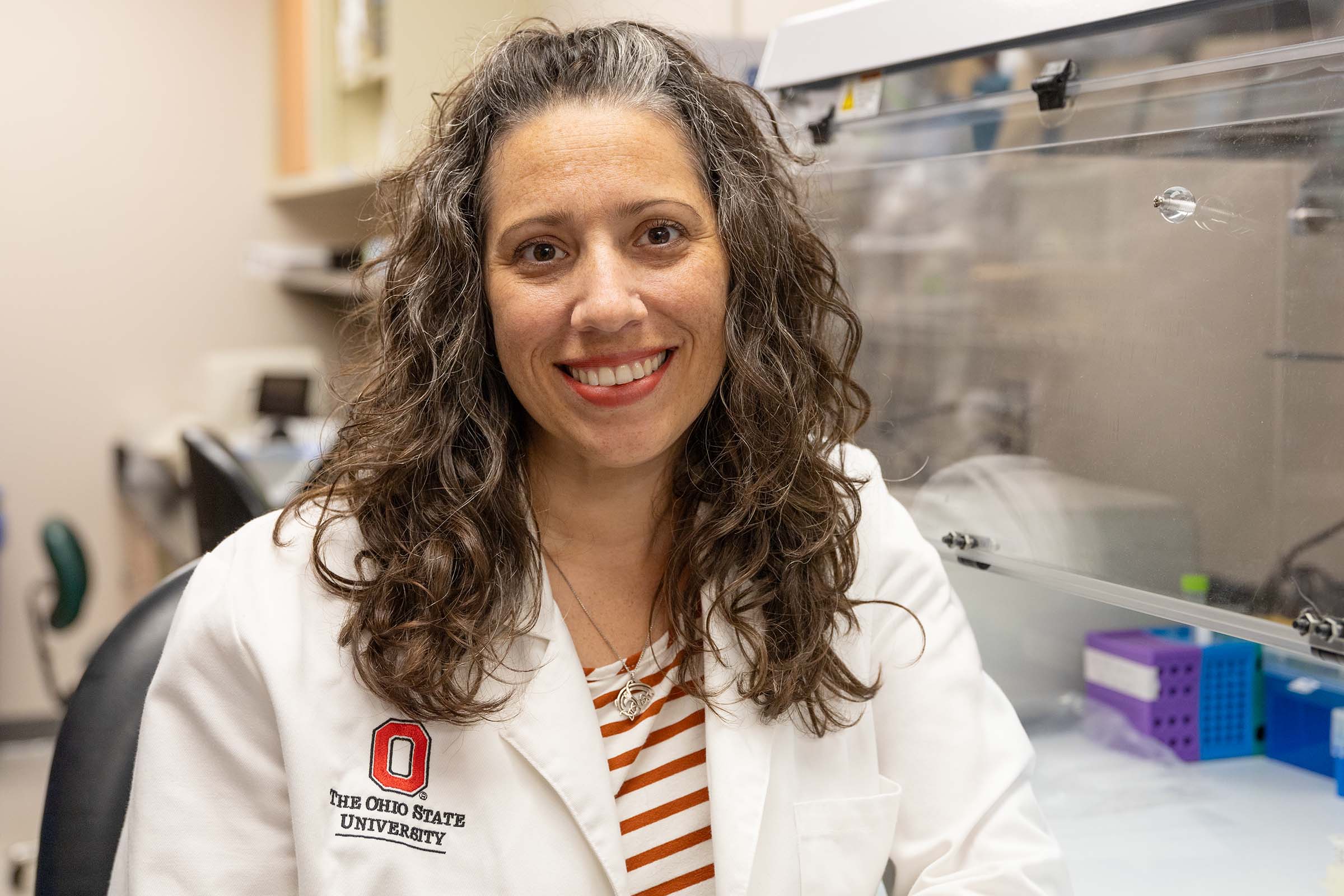 Risa Pesapane, PhD, assistant professor of veterinary preventive medicine at the College of Veterinary Medicine, assistant professor in ecosystem and wildlife health in the School of Environment and Natural Resources in the College of Food, Agricultural, and Environmental Sciences, and head of the Parasite and Pathogen Ecology Lab.