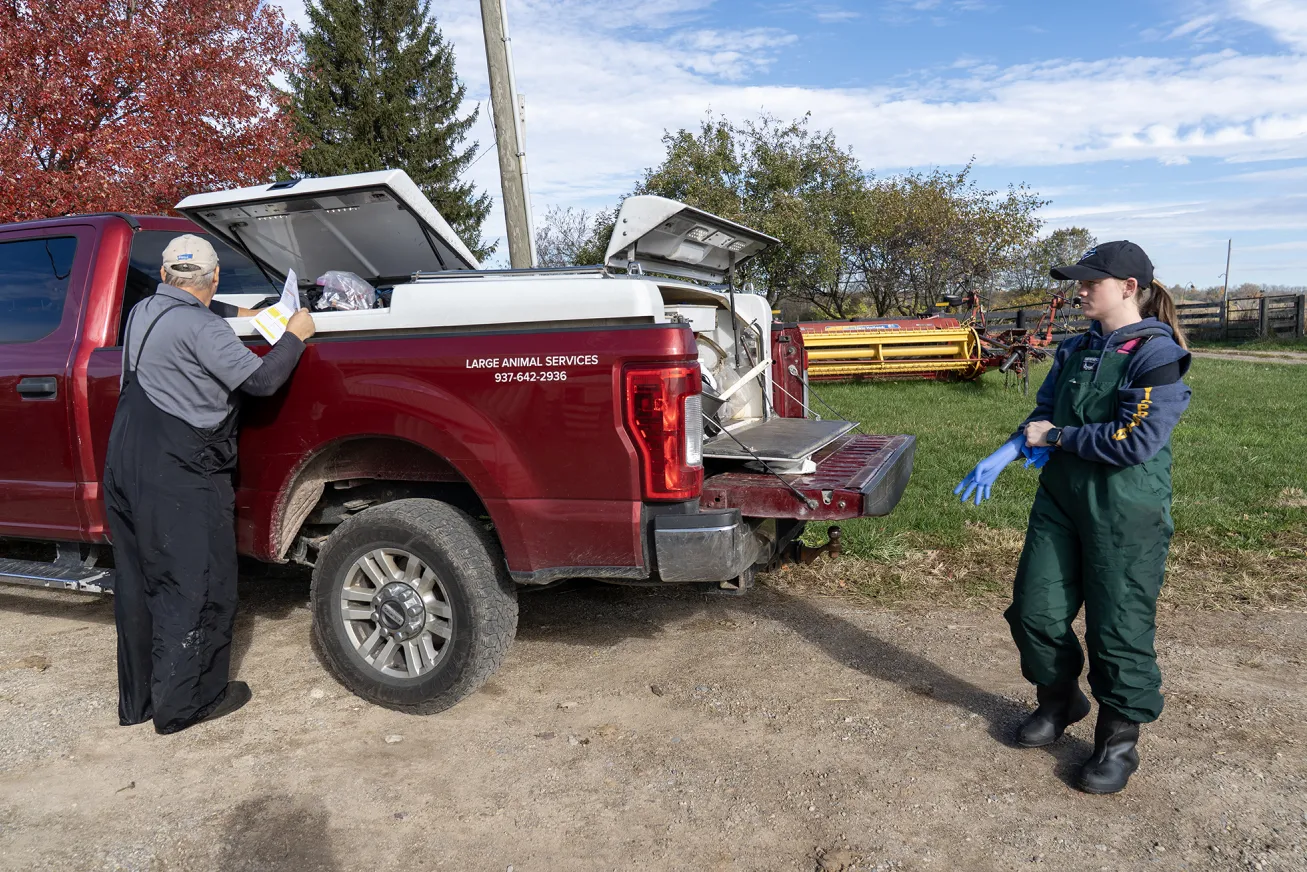 Dr. Eric Gordon and veterinary student Brooke Bockey with Large Animal Services truck