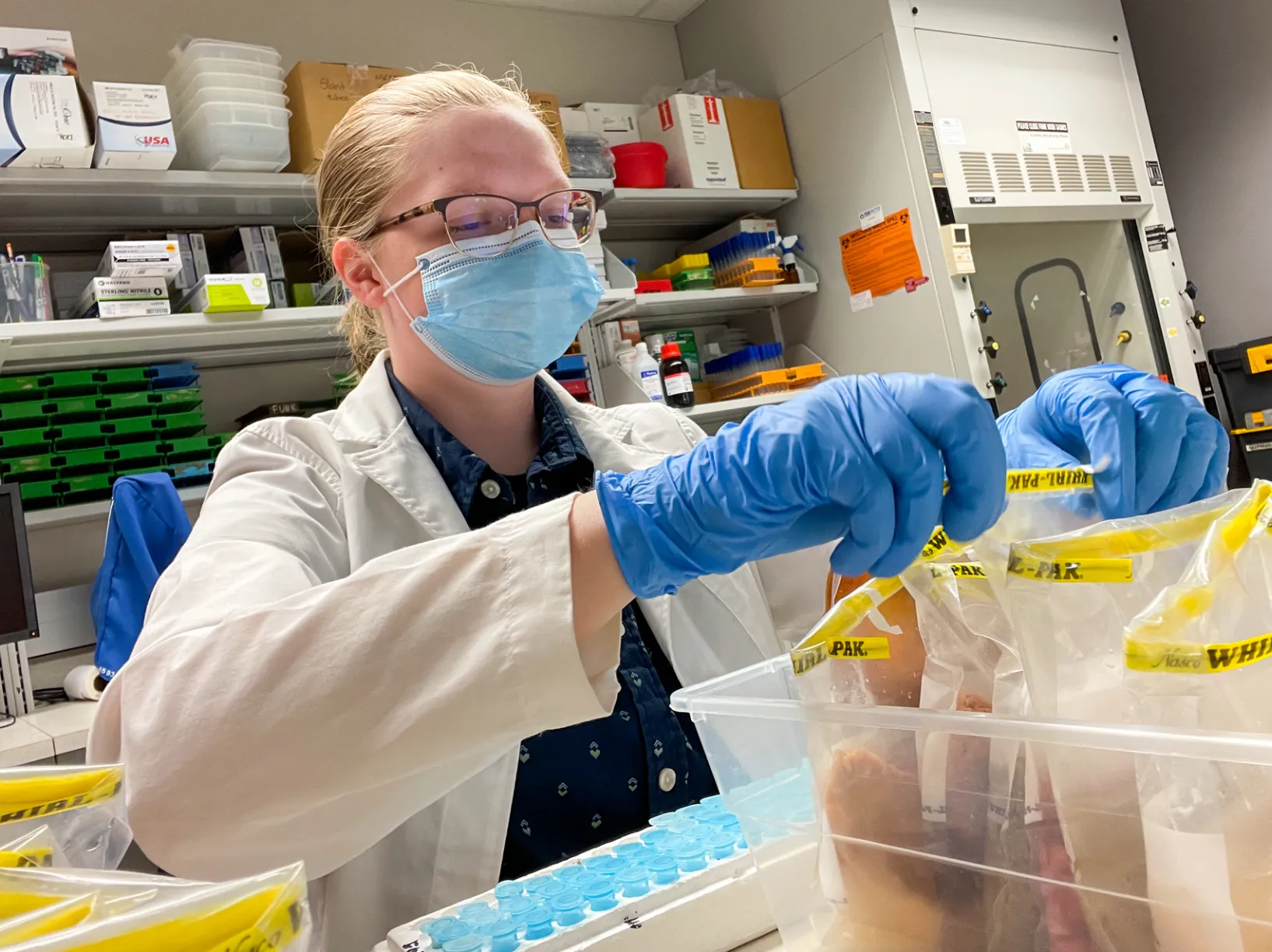 A lab technician preparing samples