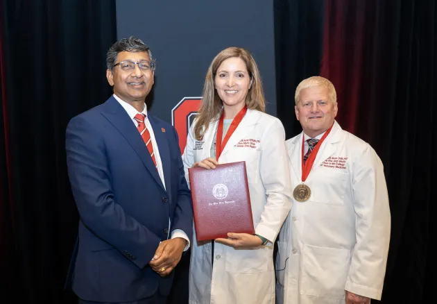 Provost Ravi Bellamkonda, Mack Chair Amanda Berrian and Dean Rustin Moore