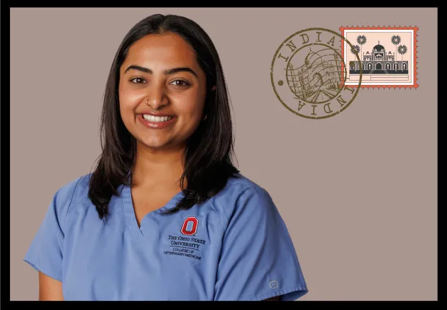 portrait of sahana prabhu with a taj majal stamp and india postmark