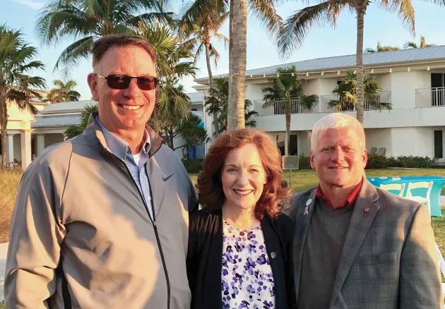 (From left) Drs. Daniel Grooms, Bonnie Rush and Rustin Moore, 1989 Ohio State College of Veterinary Medicine classmates.