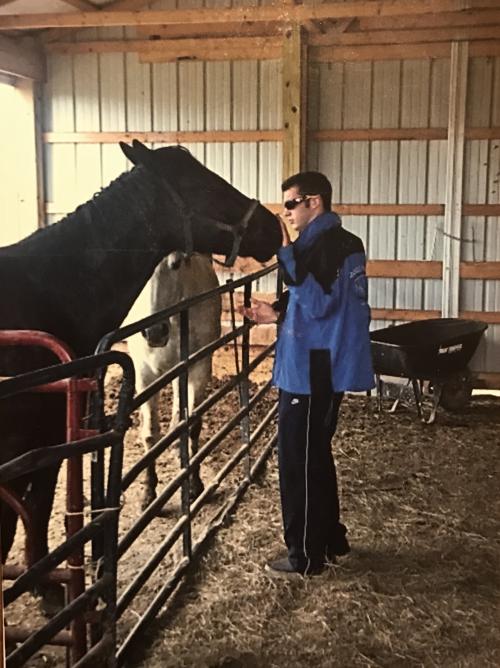 Shadow Montag meeting the horse that caused his accident the first week home form the hospital