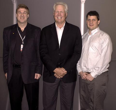 Dr. Warren C. Greene with Center for Retrovirus Research principle investigators (left to right) Drs. Patrick Green, Warner Greene and Jesse Kwiek.