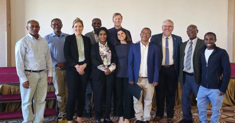 VEd-NAP launch event organizers, from left to right: Dr. Seleshe (UoG-CVMAS), Dr. Achenef (UoG-CVMAS), Dr. Amanda Berrian (OSU), Dr. Bemrew (UoG-CVMAS), Dr. Adugna (UoG-CVMAS), Dr. James Ferrara (OSU), Dr. Alice Matos (OSU), Dr. Shimelis (UoG-CVMAS), Dr. Armando Hoet (OSU), Dr. Tsegaw (UoG-CVMAS), and Dr. Yitayew Demessie (UoG-CVMAS).