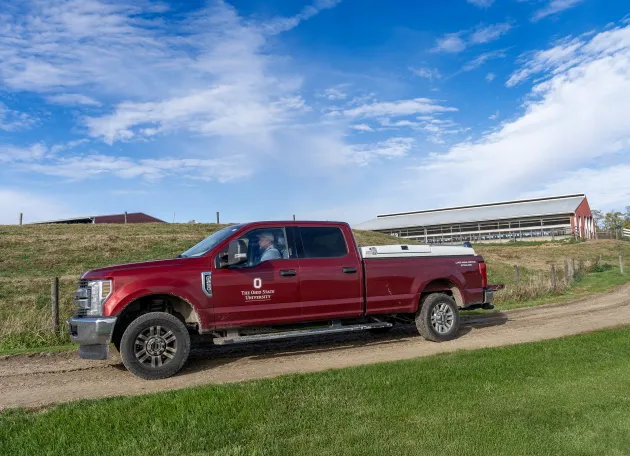 Ohio State veterinary field services truck at Four Henry Dairy in West Liberty, Ohio.